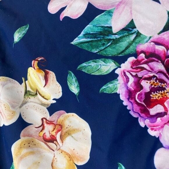 Cupshe Navy Floral Side Cinch High Waist Bikini Bottom - Picture 4 of 7